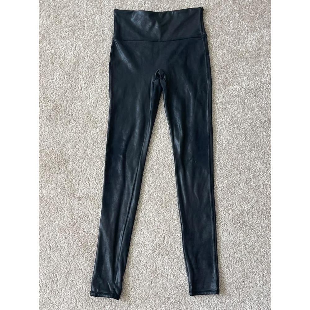 Spanx Faux Leather Leggings Black High Rise Compression Pants Small S/P 20110R